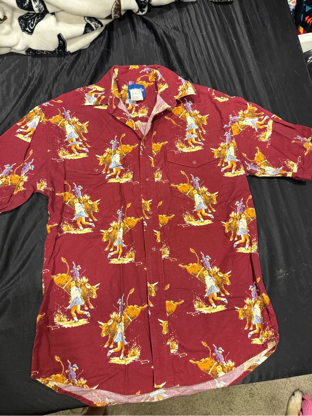 Wrangler Maroon Western Print Short-Sleeve Button-Down Shirt